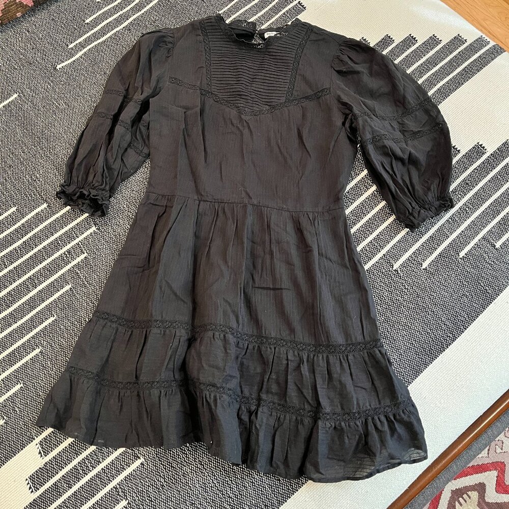 Reformation Puff Sleeve Mini Dress w/ Lace Details Black